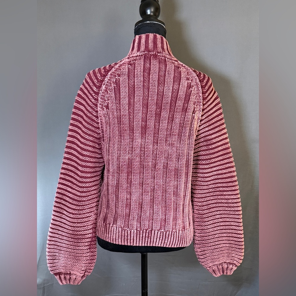 Free People Sweetheart Mock Neck Chunky Knit Acid Wash Sweater Garnet Grotto S - Picture 2 of 16